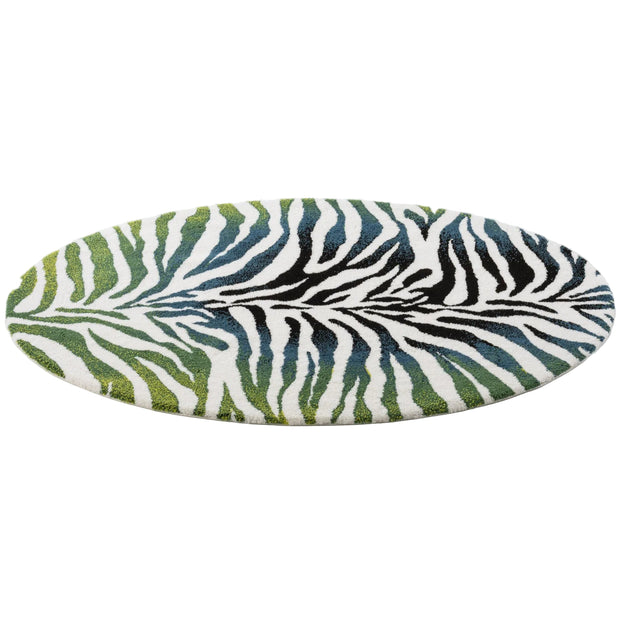 Round zebra print mat on a white background